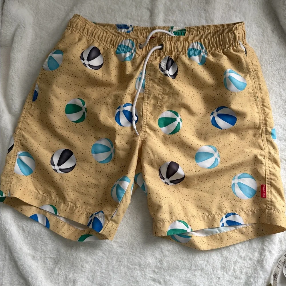 Stylish Tan Swim Trunks with Beach Ball Design